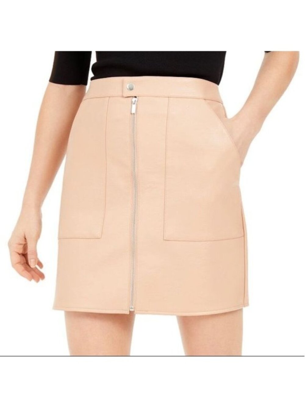 NWT BAR III FAUX LEATHER BLUSH MINI SKIRT W/ FRONT ZIP & POCKETS - 4
